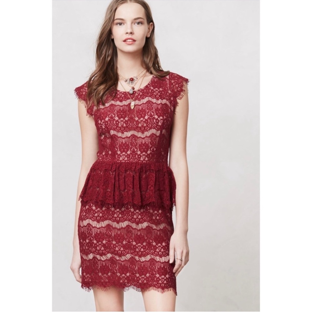 Anthropologie Maeve Elsa Lace Dress in Wine/Burgundy, Women’s Medium
